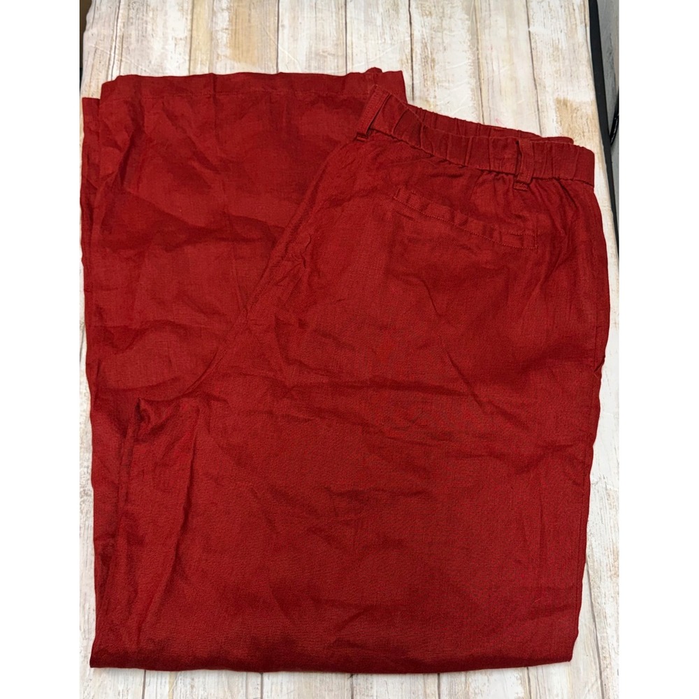 Eileen Fisher Brick Red Organic Linen Wide Leg Pants Womens Size Large Trouser